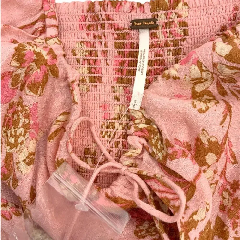Free People Hilary Print Keyhole Neck Top In Pink Size Small NWOT $98 MSRP